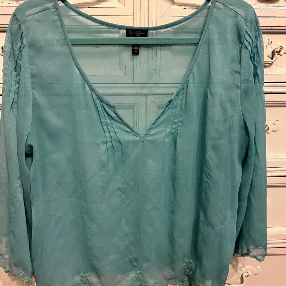 Women’s size L Jessica Simpson aqua sheer top